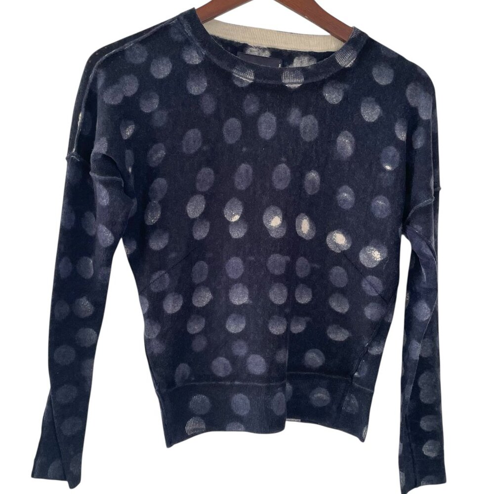 Zadig & Voltaire Anouk Pullover Sweater XS Blue Polka Dot Printed 100% Cashmere - Picture 2 of 6